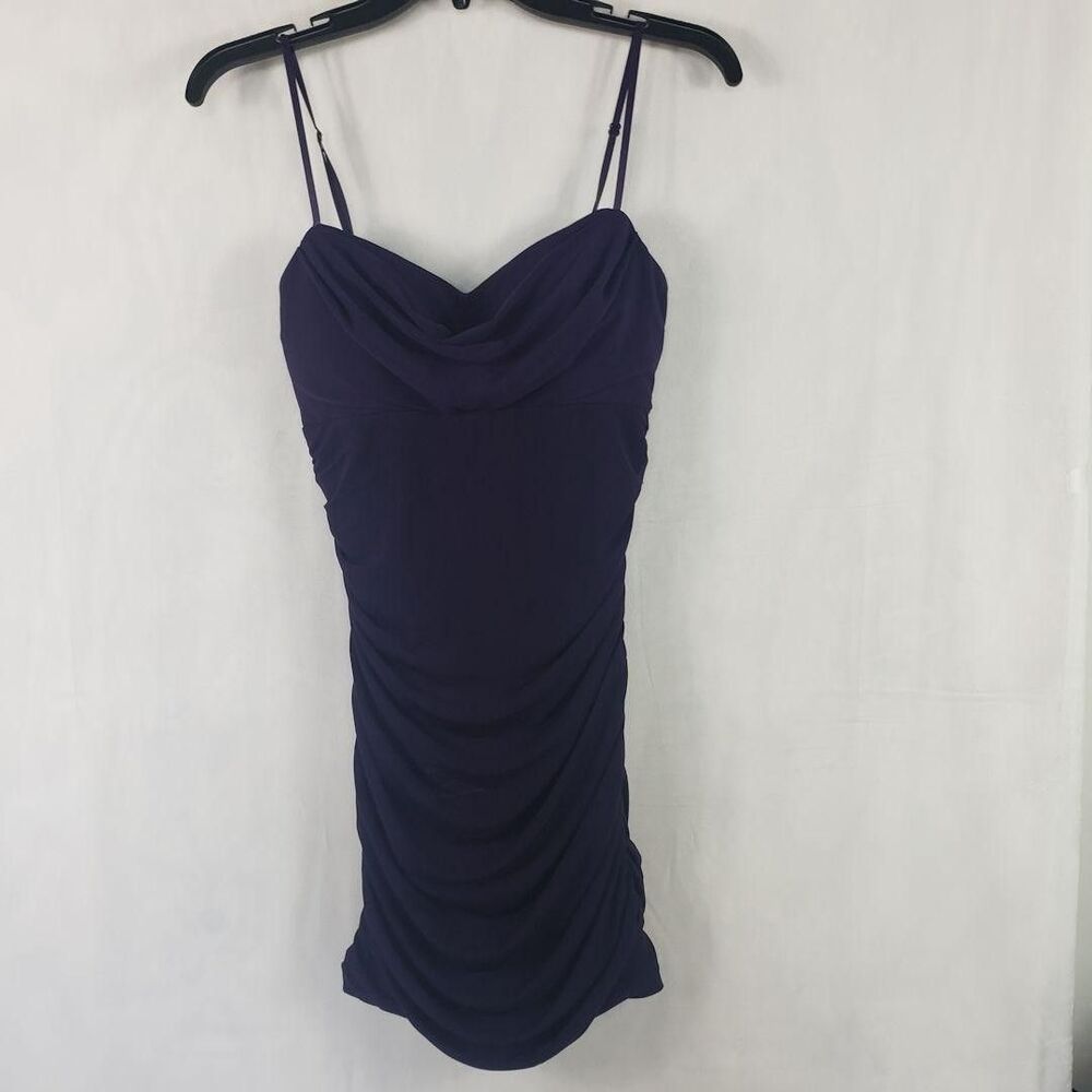 Emerald Sundae Dress Womens Small Ruched Mini Bodycon Spaghetti Straps Cowl Neck
